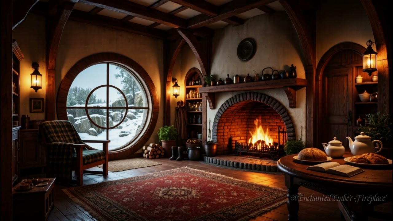 ❄️Cozy Winter Night Ambience with Fireplace | Crackling Fireplace Sound #ambience #relax #cozynights