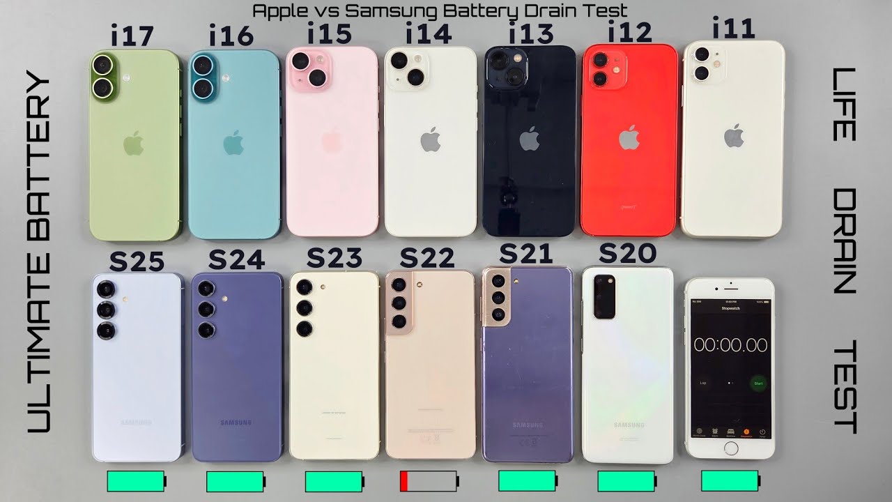 APPLE vs SAMSUNG Base Lineup - EXTREME Battery Drain Test