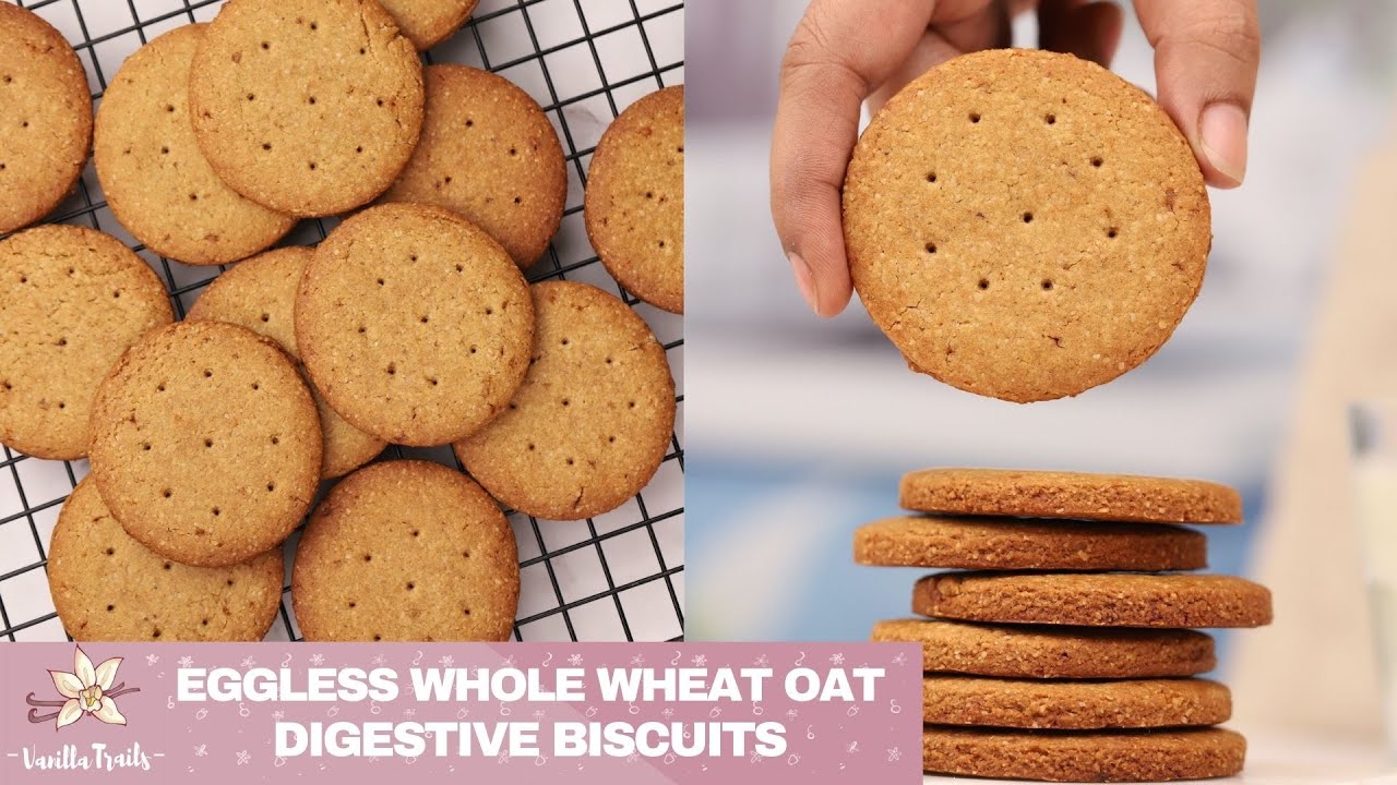 Easy Wholewheat Oat Digestive Biscuits sweetened with Jaggery! Crispy, wholesome and very delicious!