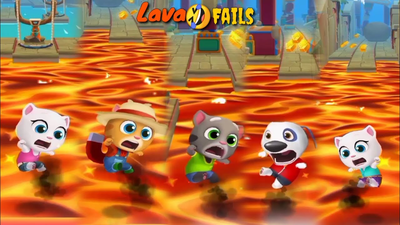 Lava Funny Fails - Tom, Ginger,NeonAngelea, Angelena,FarmerTom,Hank | My Talking Tom Gold Run