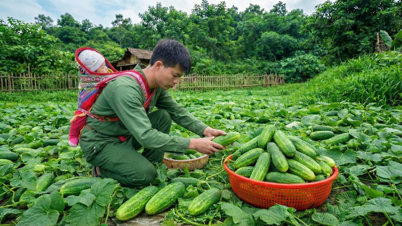 Harvesting Cucumbers and Taking Them to Market to Sell, Improving the Family’s Finances