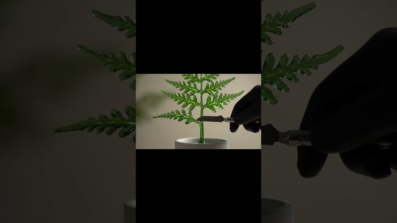 Slicing a Glass Fern Plant with Surgical Precision 🌿💎✨