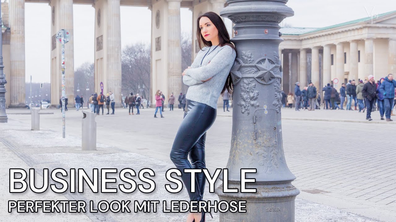 BUSINESS OUTFIT mit Lederrock, Strumpfhosen, HIGH HEELS und gem&uuml;tlicher Leder Leggings Look