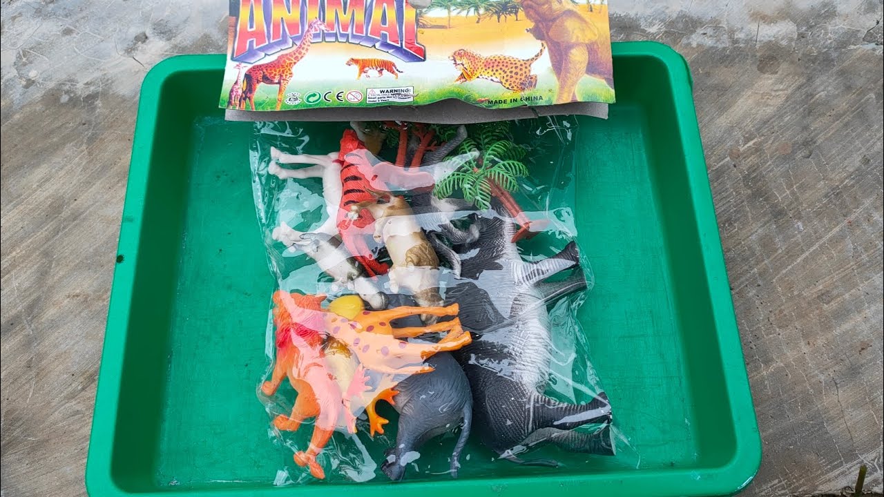 Unboxing animal toys such as lions, tigers, elephants 
