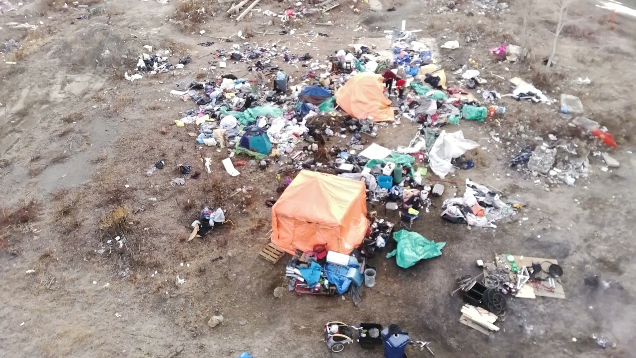 Drone footage of encampment in downtown Sudbury