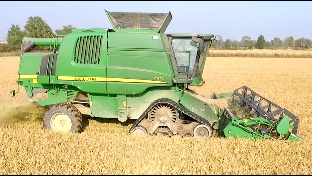 John Deere C670 Track - Rice harvest in Italy 2016