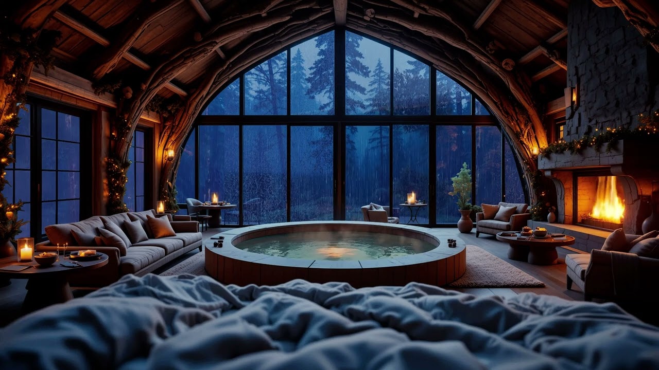 🌧️ Relaxing Cozy Rain Outside a Quiet Cabin  | Fireplace & Warm Water Ambience Ultimate Cozy Escape🔥