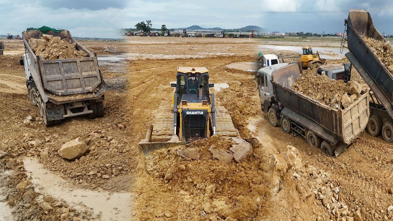 Extreme Heavy Equipment Skills! Bulldozer Pushing and Dump Trucks Unloading in Deep Mud.4K_071II