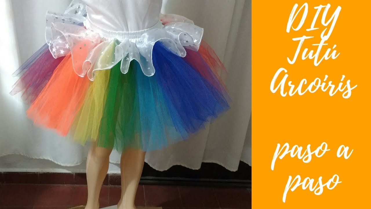 DIY. COMO HACER TUTU multicolor de Unicornio 🦄 Falda de tul con pretina y elástico fácil para niña!