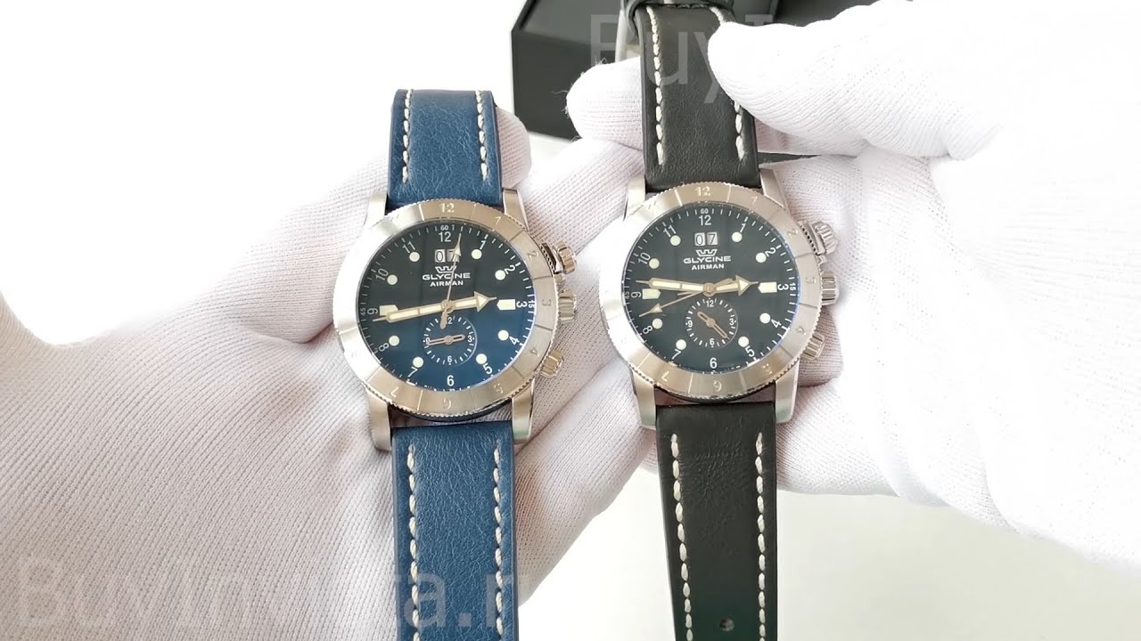 Glycine Airman Quartz GMT GL0150 Black Strap Watch | Швейцарские Часы Глицин Эйрмен Кварцевые ГМТ