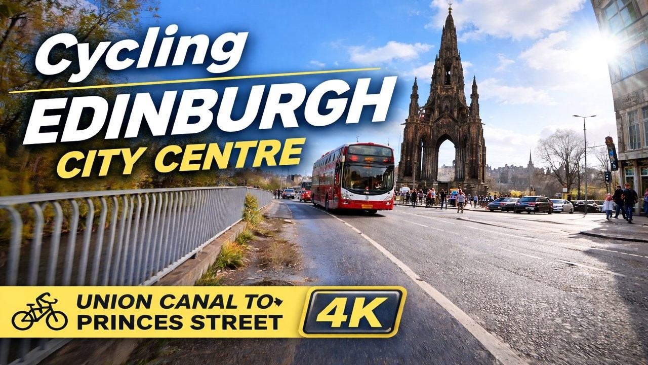 Cycling Edinburgh City Centre | Union Canal to Princes Street 4K