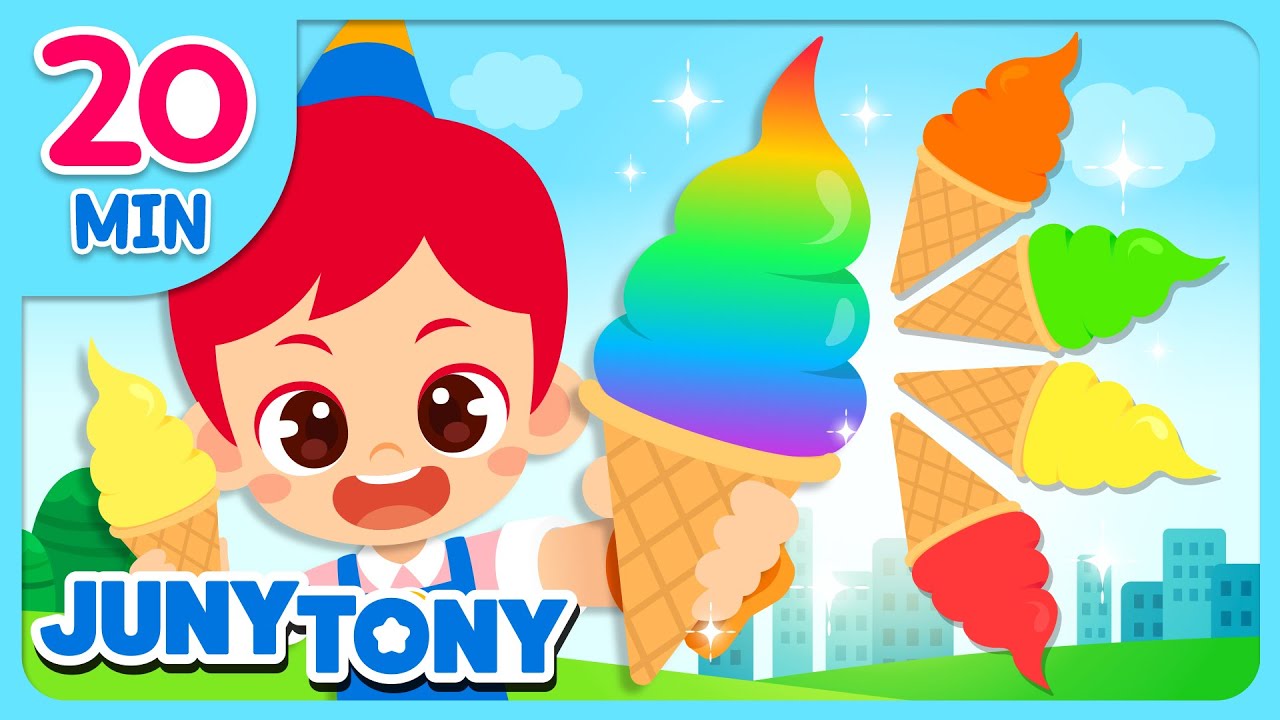 Sorvetes Coloridos | Pizza vs Hambúrger e Mais | Música Infantil | JunyTony em Português