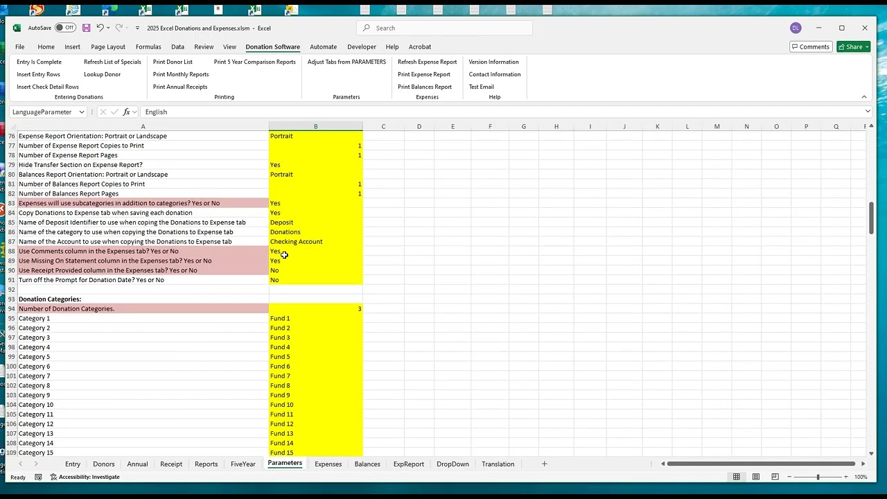 Using the DropDown Lists in the 2025 Donation and Expense Software