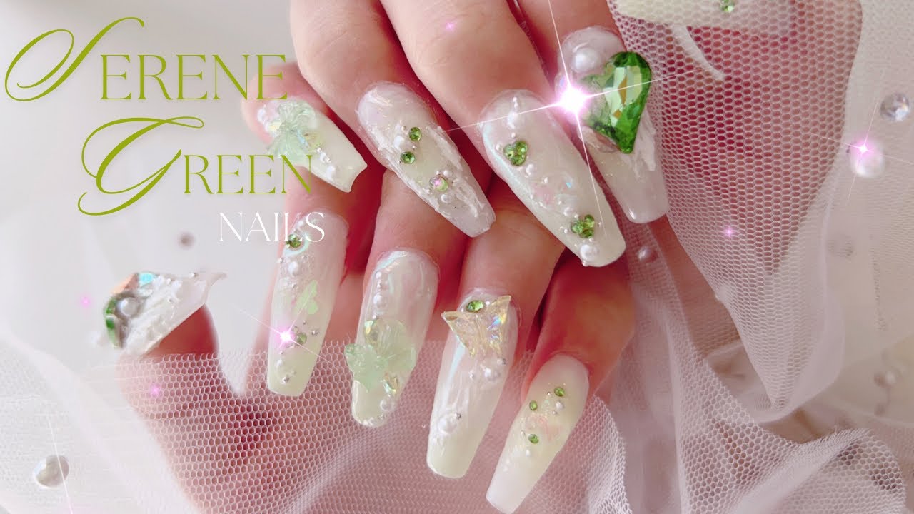 [cc] self nail | Serene Green 🍀💚nail art at home, Nail Reserve, Nail tip (gelx) extension, ASMR
