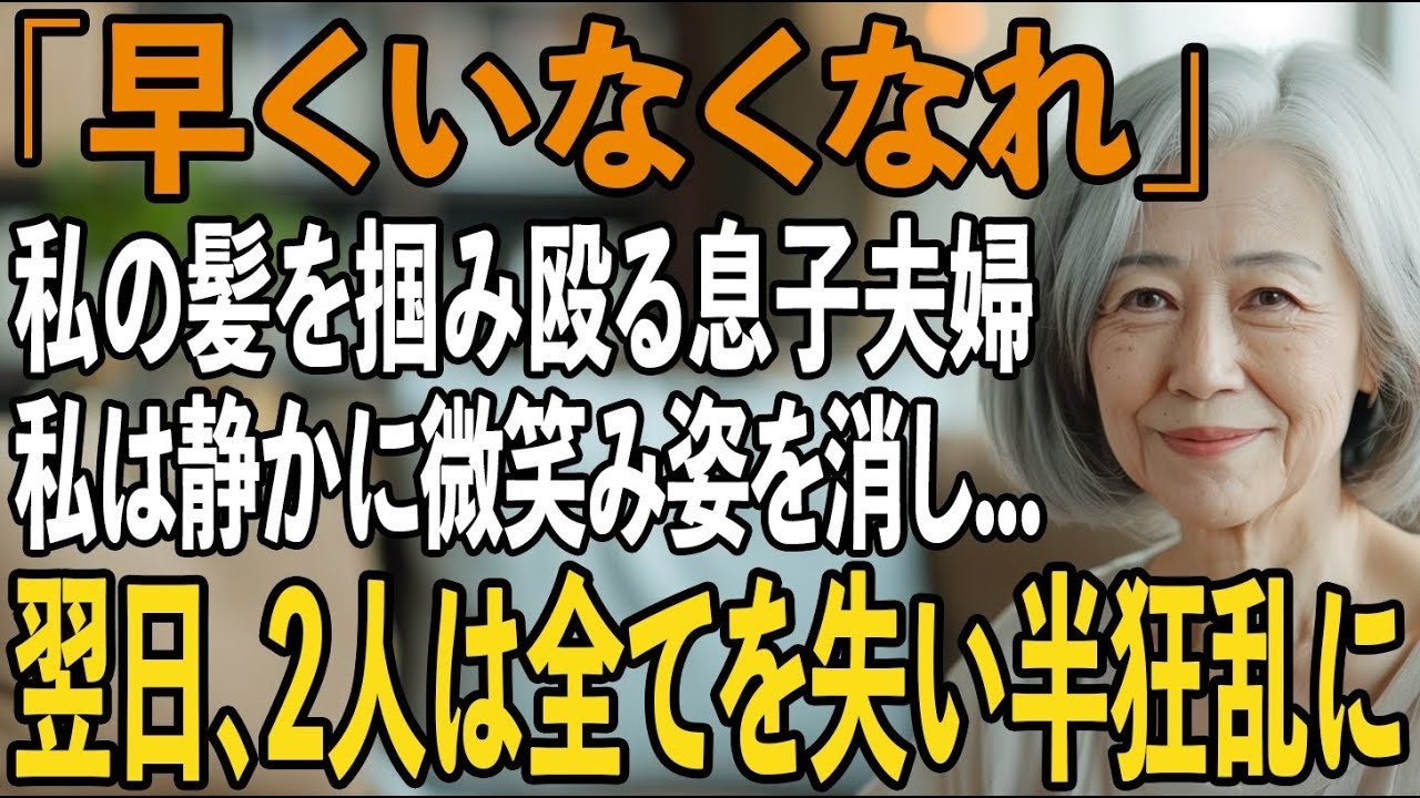 息子嫁の誕生日に髪を掴まれ殴られる私。その夜、息子を捨て、”ある復讐”を誓い姿を消した→翌日、2人は全てを失い半狂乱に【シニアライフ】【60代以上の方へ】