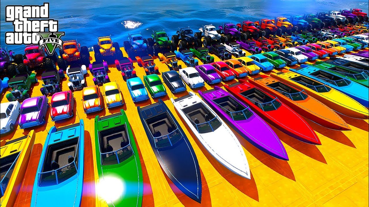 GTA V Epic Stunt Map Car Racing Challenge with Trevor and Friends SuperCars Planes Boats Action