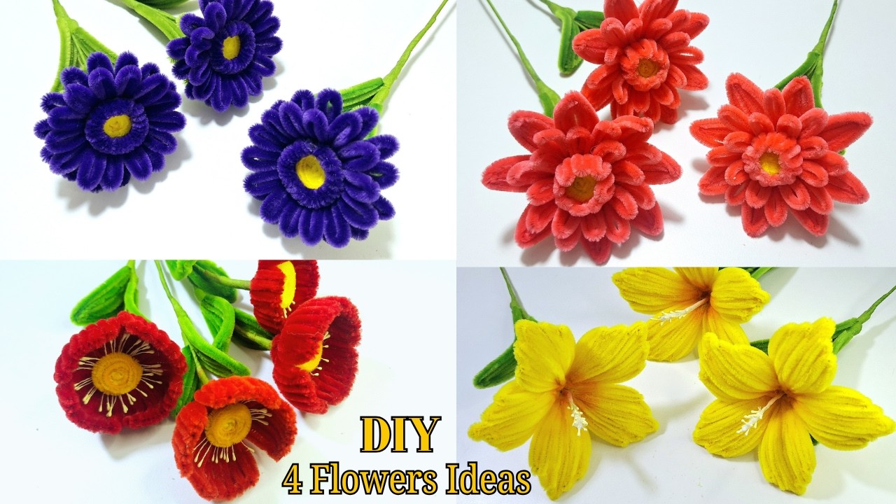 4 DIY Flowers | How to Make Pipe Cleaner with Flowers