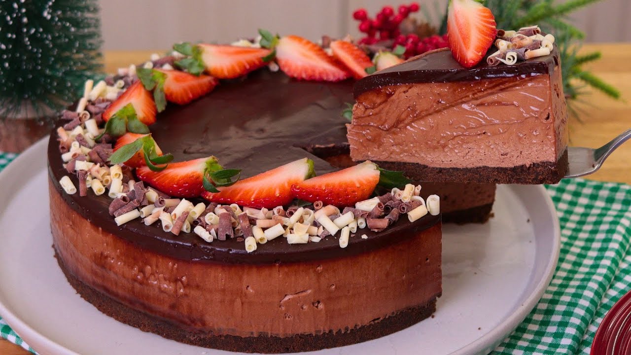SOBREMESA DE NATAL QUE N&Atilde;O VAI AO FOGO! | CHEESECAKE DE CHOCOLATE F&Aacute;CIL E CREMOSA SEM GELATINA