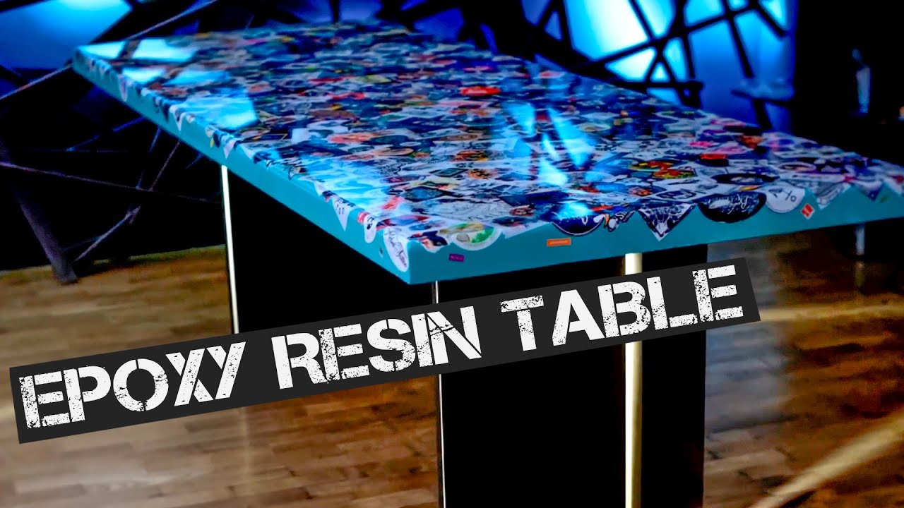Table made of stickers and resin