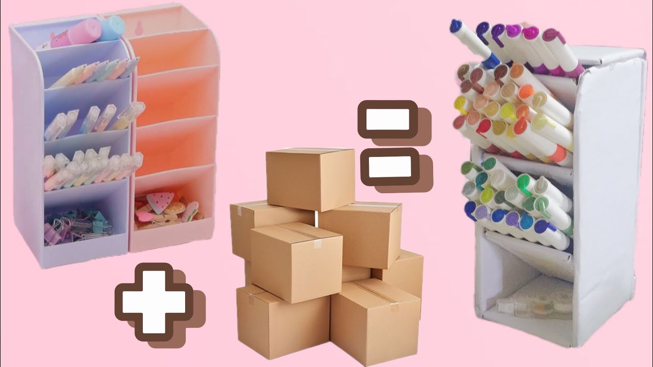 Cách làm kệ 4 tầng decor bàn học size to bằng bìa carton siêu dễ | cách làm tủ decor bàn học | Nora🎀