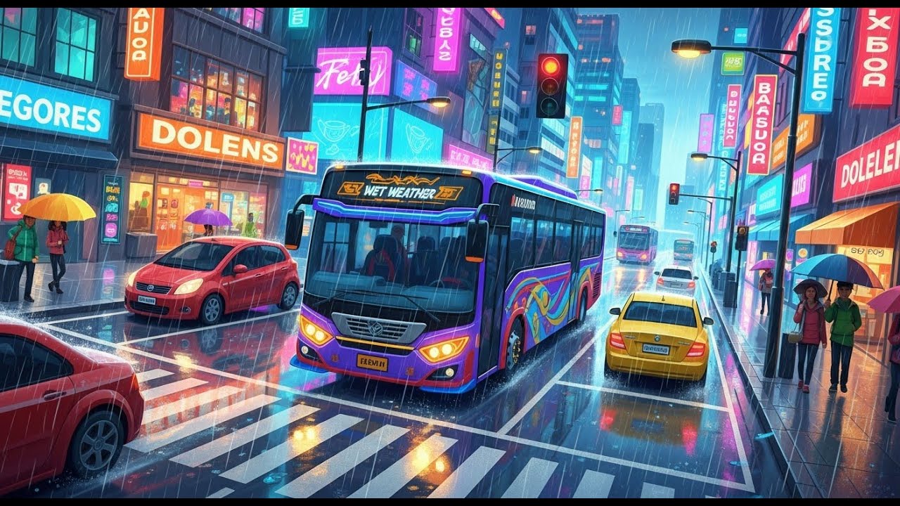 Wet Weather Passenger Bus Simulator 🚌🌧️ | Rainy City Drive, Realistic Physics & Passenger Pick Up