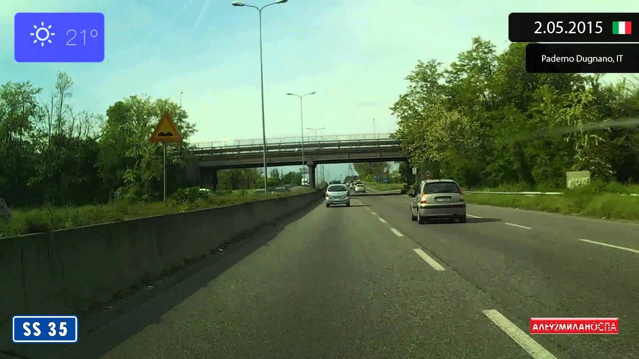 Driving through Milano (Italy) from Aeroporto di Linate to Limbiate 2.05.2015 Timelapse x4