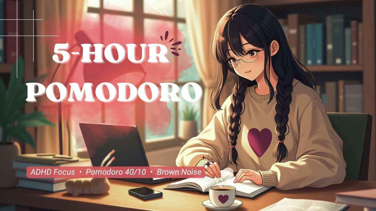 5HR STUDY WITH MEㅣPomodoro 40/10 for ADHD | Brown Noise