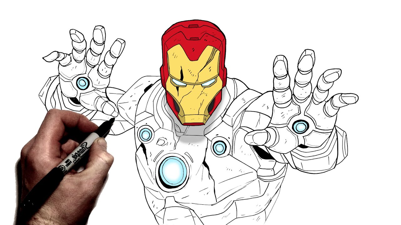 How To Draw Iron Man (Double Blasters) | Step By Step | Marvel