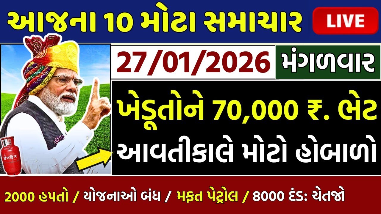 આજના તાજા સમાચાર/ લોનમાફ, 3 યોજના, 2100 સહાય,રેશનકાર્ડ,2000 હપ્તો,લાયસન્સ,નવા નિયમ / khedut samachar