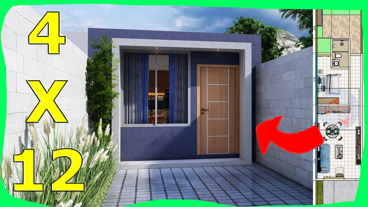 Casa Pequeña de 4x12 metros Una Planta (Ideas de Casas Modernas)