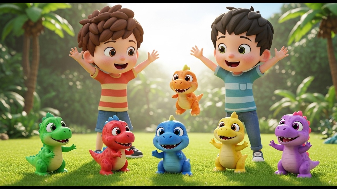 Seis Pequenos Dinossauros de Brinquedo Rugem, Rugem, Rugem | Aventura Jurássica para Crianças