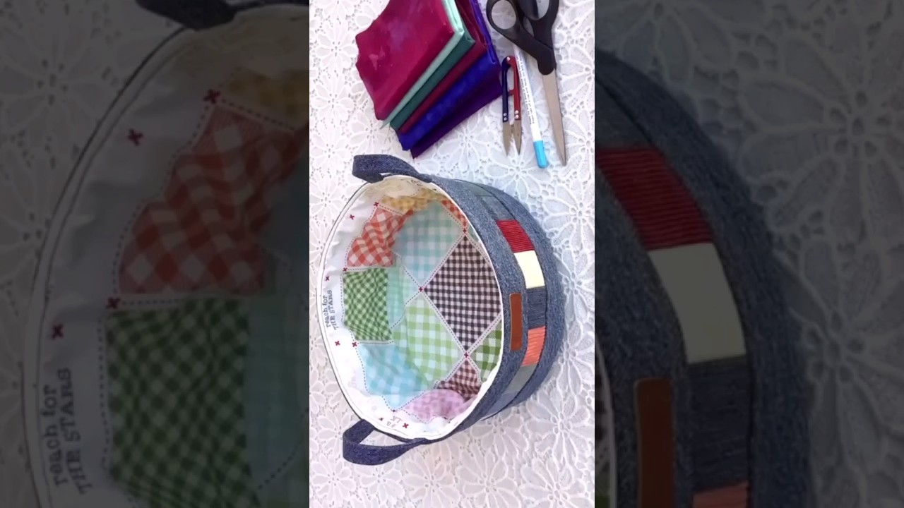 how to sew denim circle basket tutorial from old jeans #wandeeeasysewing #smallbaskettutorial#diy