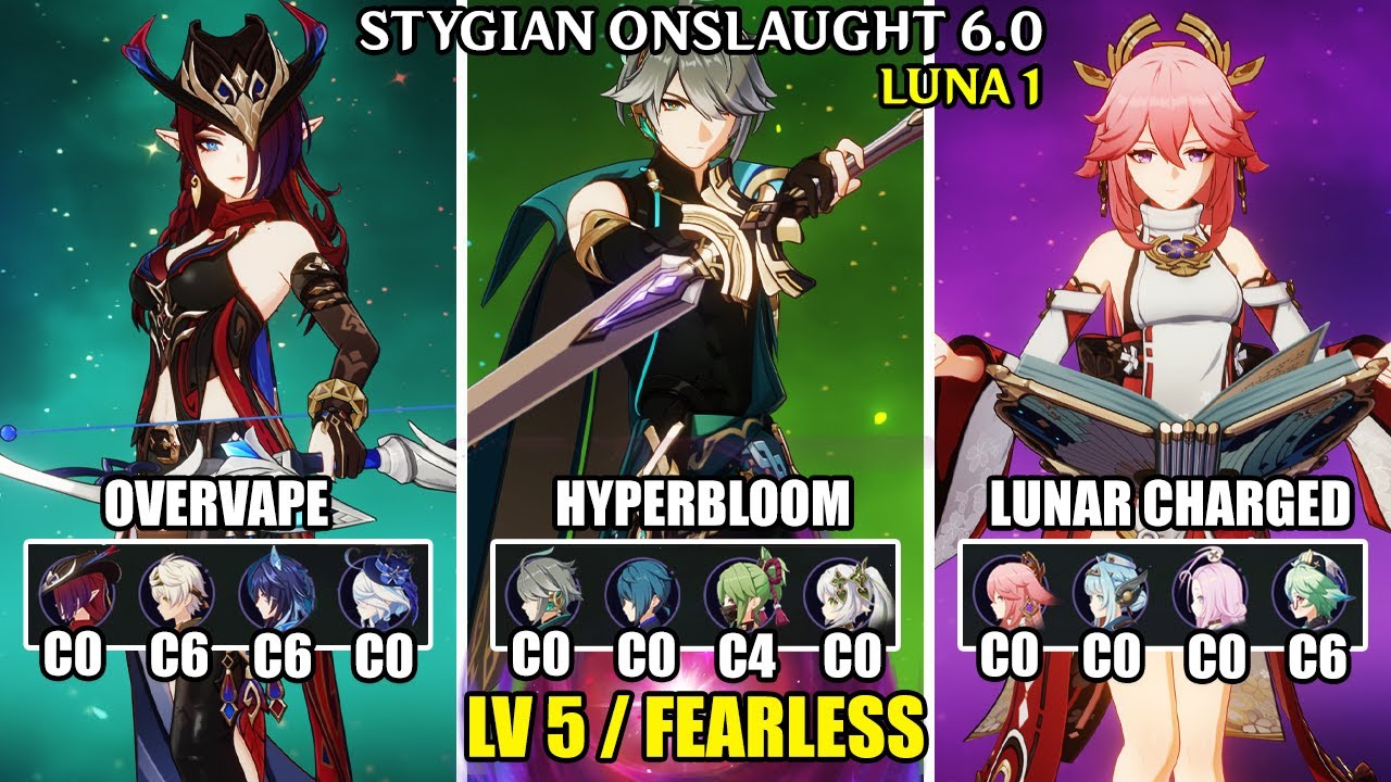 Stygian Onslaught 6.0 - Lv 5 Fearless | C0 Chasca C0 Alhaitham C0 Yae Miko - F2P | Genshin Impact