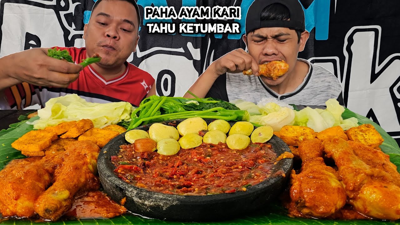MULAI MENGELUH ! PAHA AYAM KARI + TAHU GORENG KETUMBAR + JENGKOL + SAMBAL TERASI, PEDO