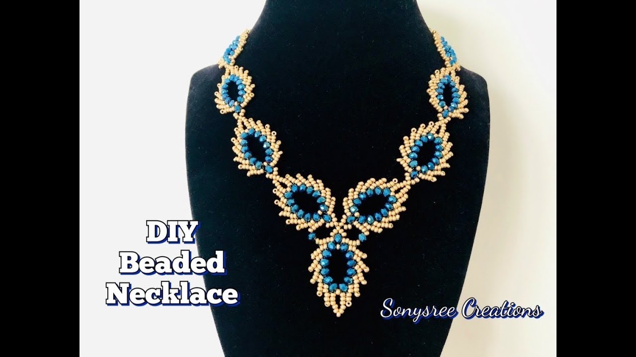 Peacock Feather Beaded Necklace || St Petersburg Stitch || Beaded Leaves