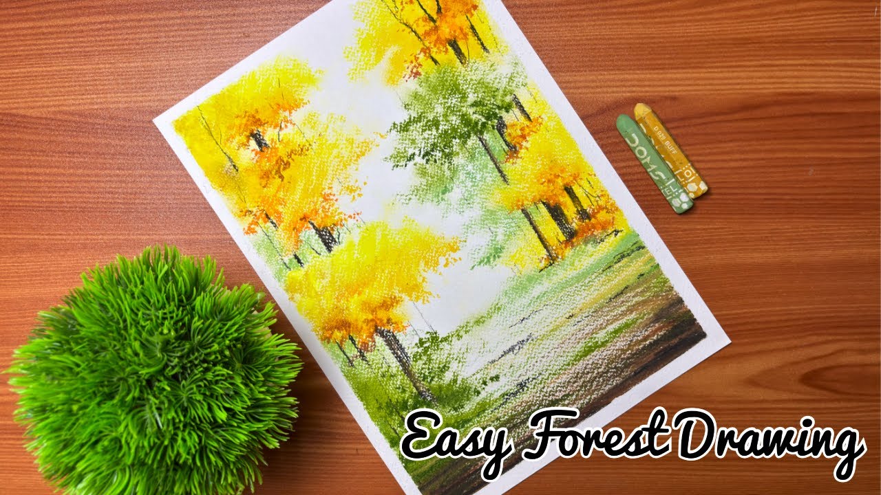 How to Draw Forest | Easy Oil Pastels Drawing for Beginners 