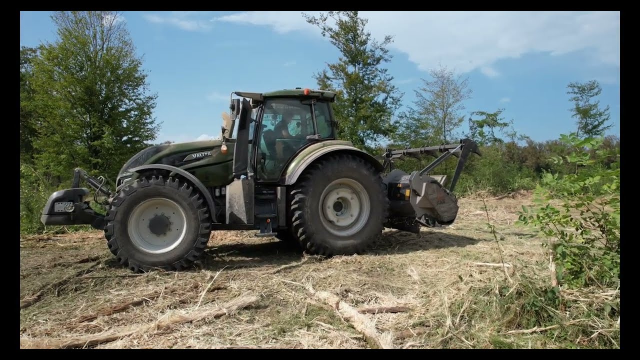 Valtra T235D and Hyundai lcr235a with FAE mulcher renewing land agriculture and forestry services