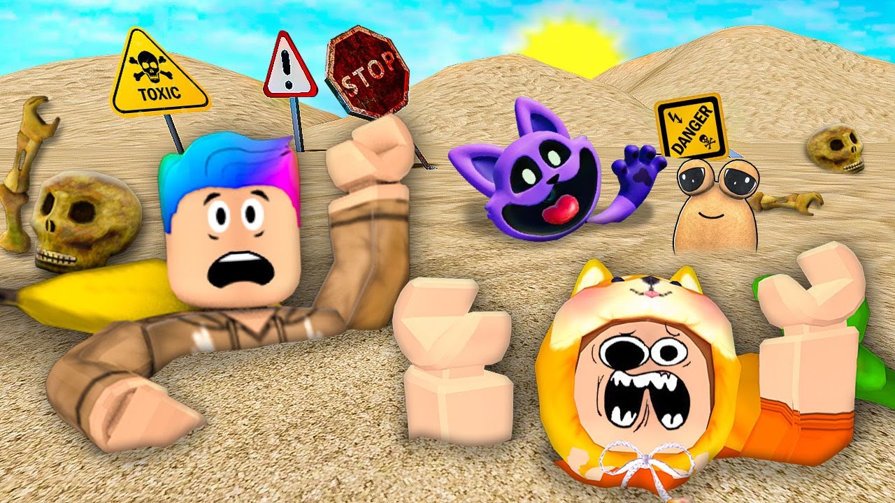 MELOBI DAN SKOBI TERJEBAK PASIR HISAP BERSAMA CATNAP DAN POU!!