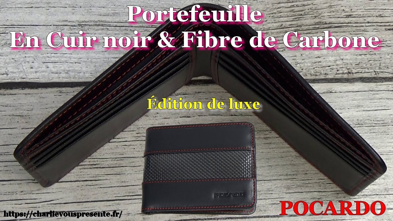 Portefeuille en Cuir noir & Fibre de Carbone pour Hommes Édition de luxe POCARDO Stripe