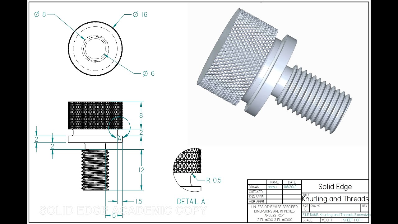 Solid Edge Tutorial - Threads and  Knurling Design
