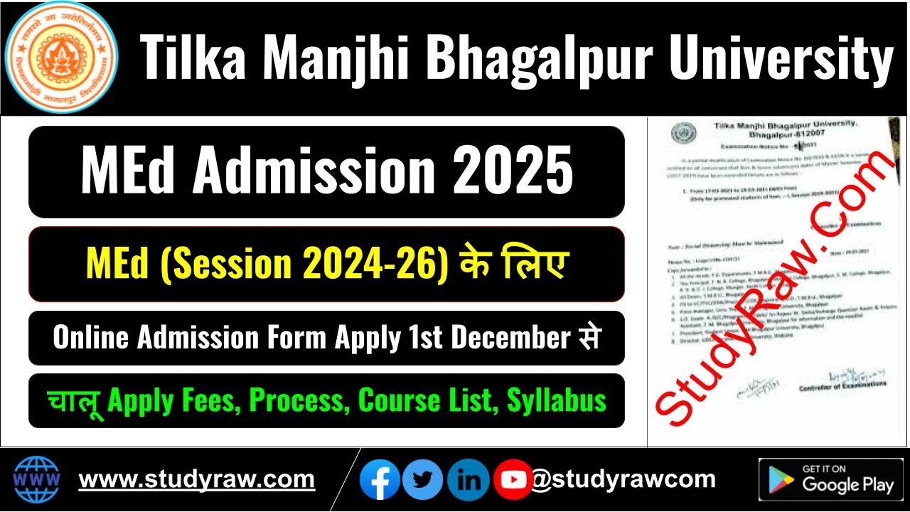 TMBU MEd Admission Session 2024-26 Apply Date Fees How to Apply Tilka Manjhi Bhagalpur University