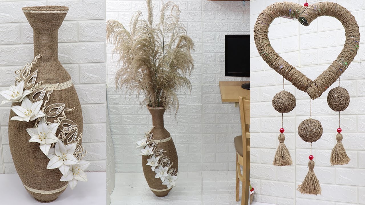 5 Jute craft ideas | Flower vase,wall haging, gift, storage basket...