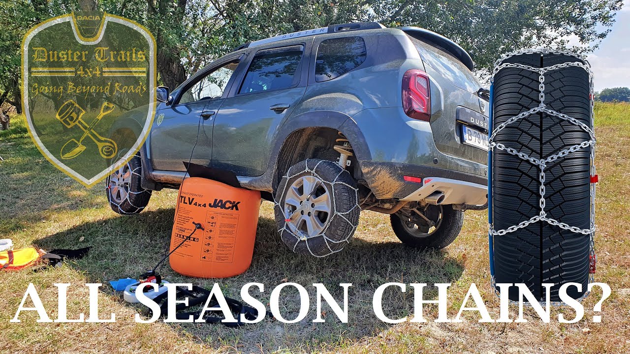 Обзор всесезонных цепей на Dacia Duster с вездеходными шинами