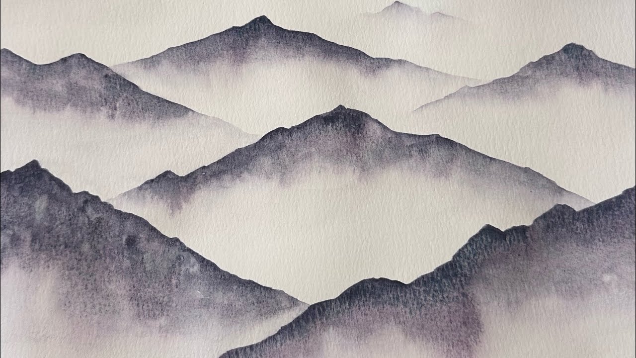 Misty mountains, watercolor