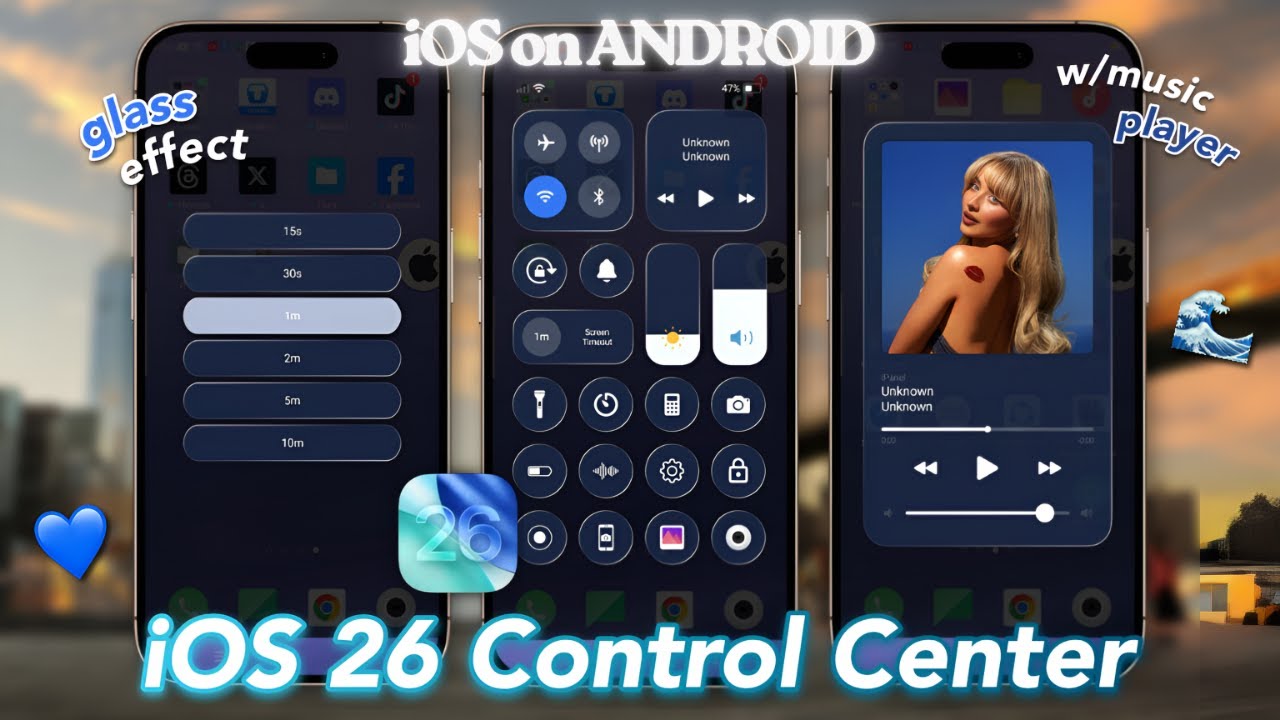 Пункт управления iOS 26 на Android | Эффект стекла + Музыкальный проигрыватель