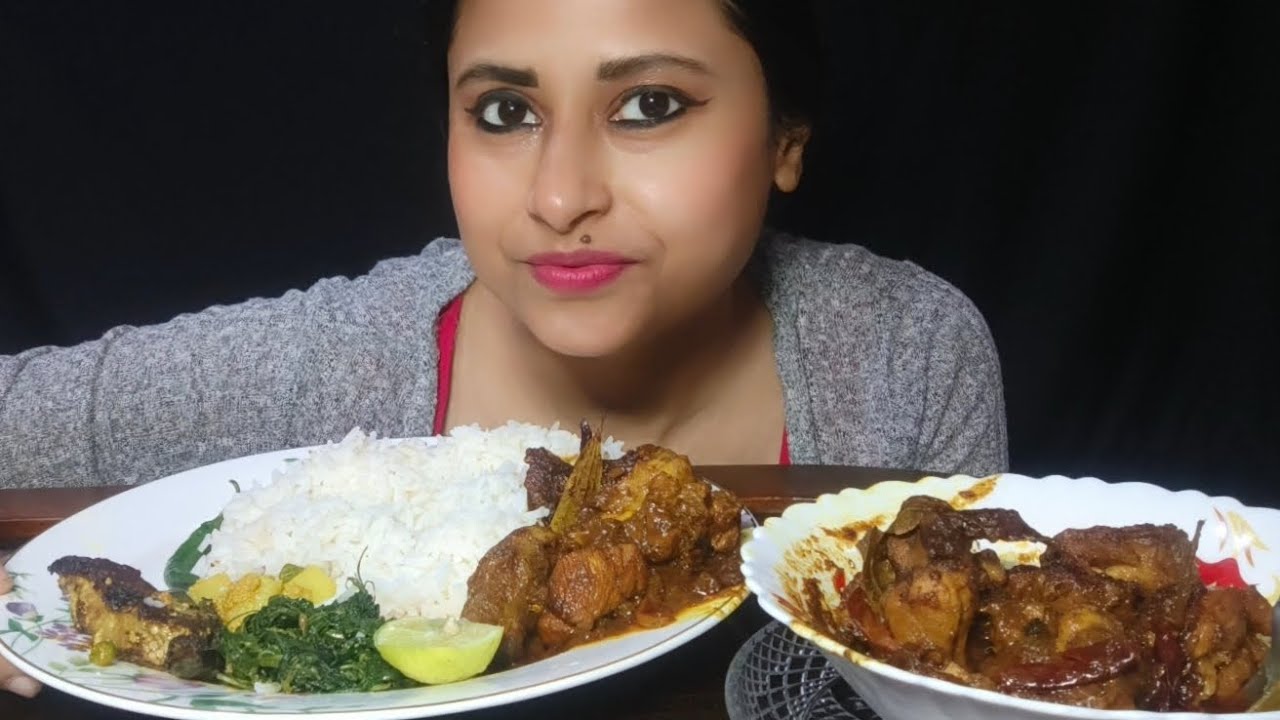 Eating show Rice,methi saakbhaja, chicken kosha||Mukbang 