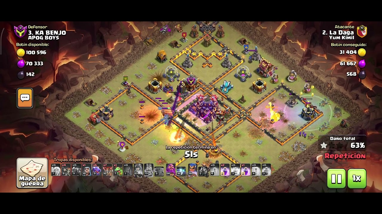 Clash of clans/ guerra de clanes /  Yum kimil vs Apog Boys/ Ataque  TH14/ La Daga  primer ataque 