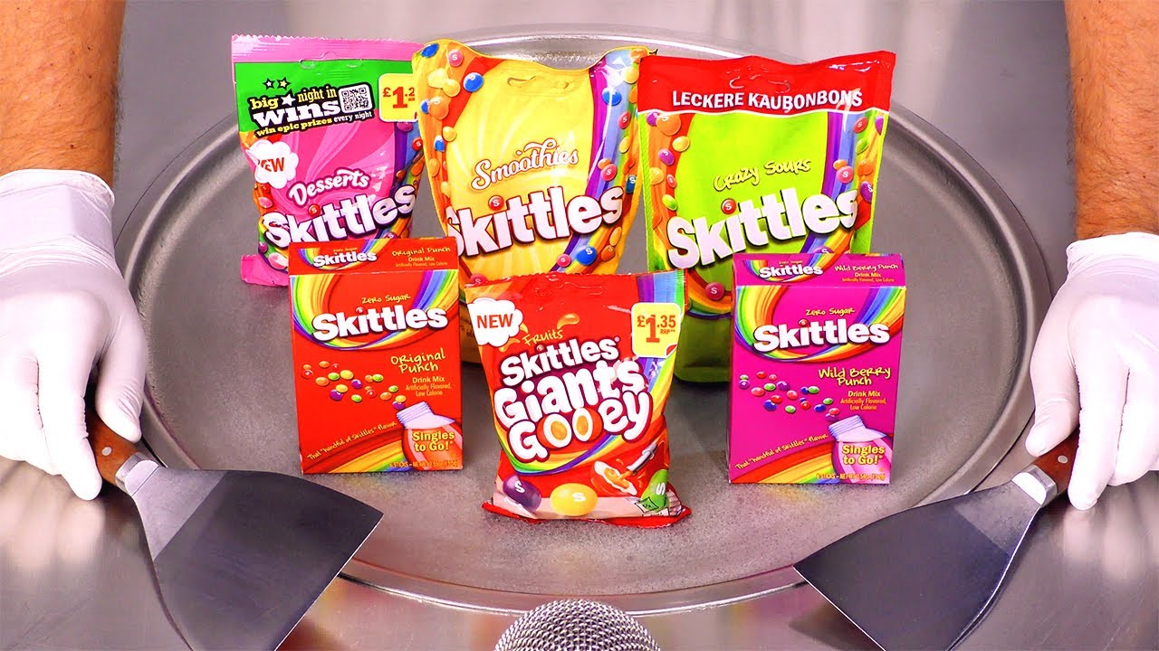 Слишком много Skittles? Посмотрите, как они превращаются в рулетики из мороженого (ASMR)