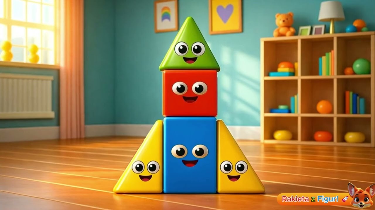 Budujemy rakietę z figur geometrycznych 🚀 Nauka kształtów i kolorów 🤍❤️Piosenka dla dzieci z Niko🦊