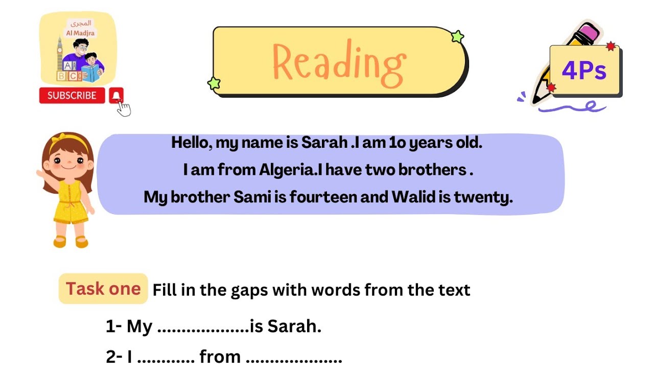 السنة الرابعة 🇬🇧 ابتدائي -4Ps - دراسة نص _ reading comprehension